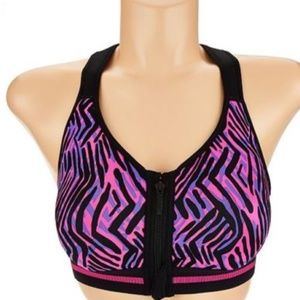 Breezies Zipper Front Racerback Sports Bra Black